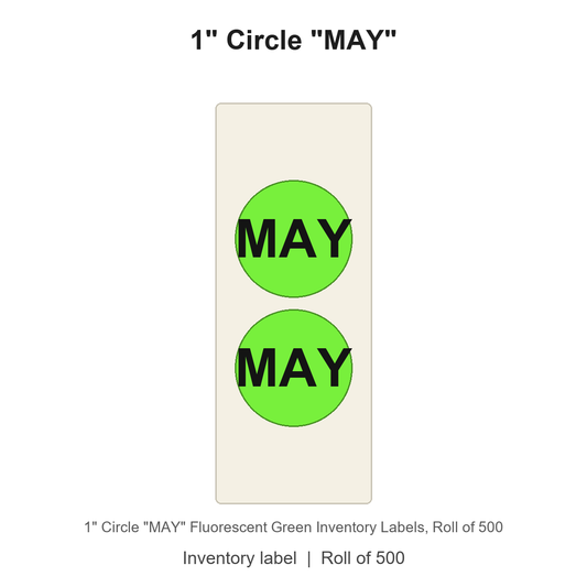 1" Circle "MAY" Fluorescent Green Inventory Labels