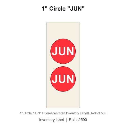 1" Circle "JUN" Fluorescent Red Inventory Labels
