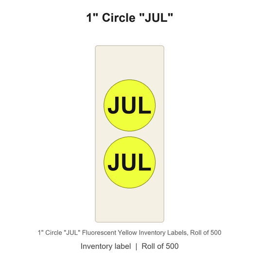 1" Circle "JUL" Fluorescent Yellow Inventory Labels