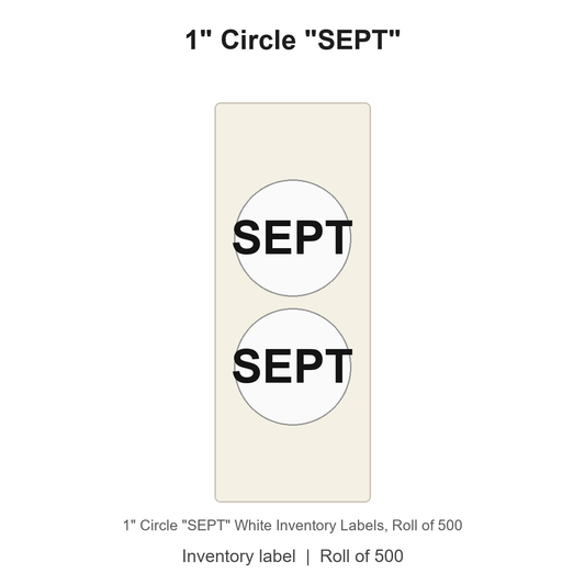 1" Circle "SEPT" White Inventory Labels