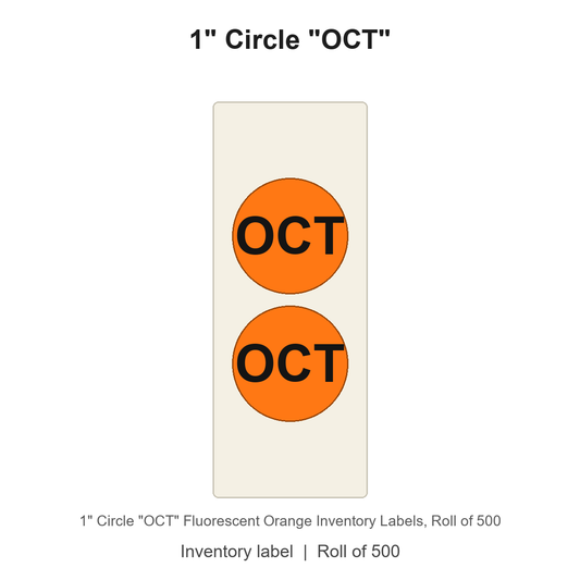 1" Circle "OCT" Fluorescent Orange Inventory Labels
