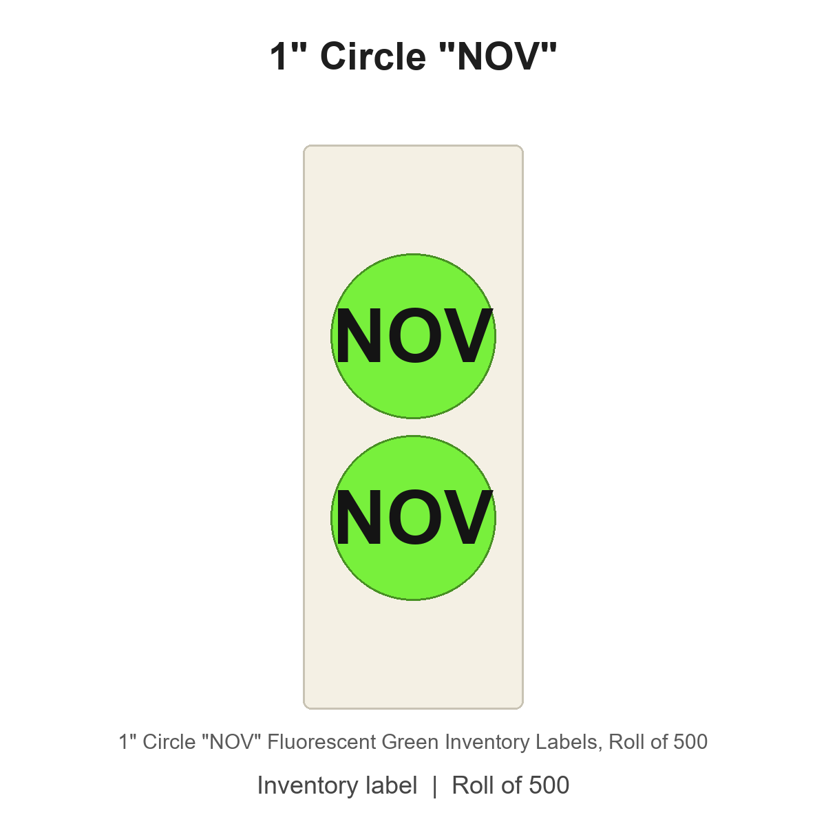 1" Circle "NOV" Fluorescent Green Inventory Labels