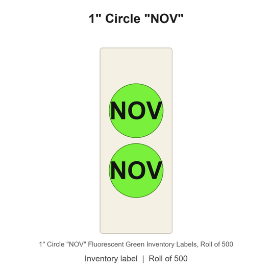 1" Circle "NOV" Fluorescent Green Inventory Labels