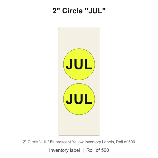 2" Circle "JUL" Fluorescent Yellow Inventory Labels
