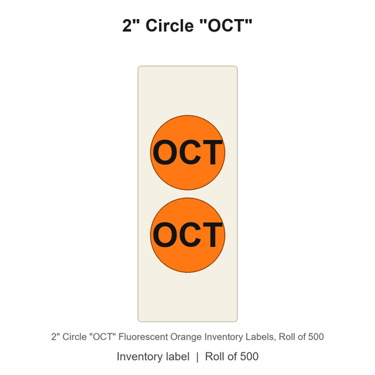 2" Circle "OCT" Fluorescent Orange Inventory Labels