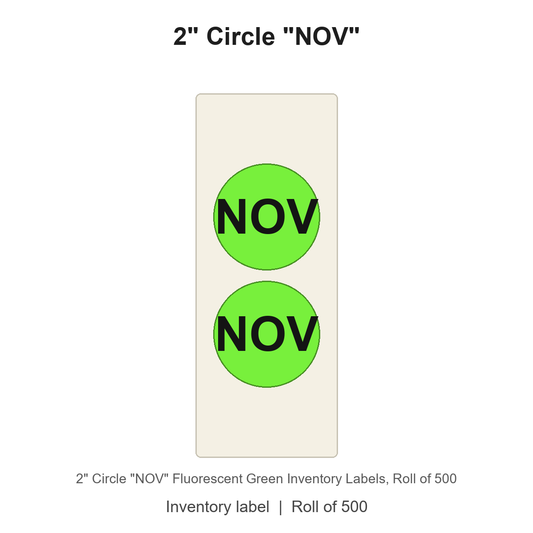 2" Circle "NOV" Fluorescent Green Inventory Labels