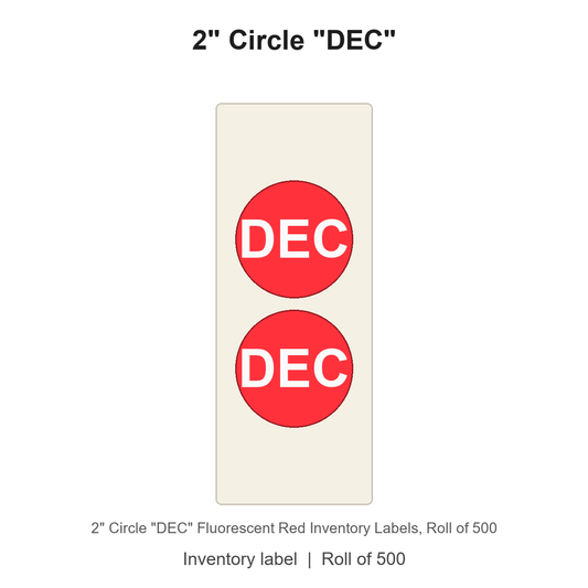 2" Circle "DEC" Fluorescent Red Inventory Labels