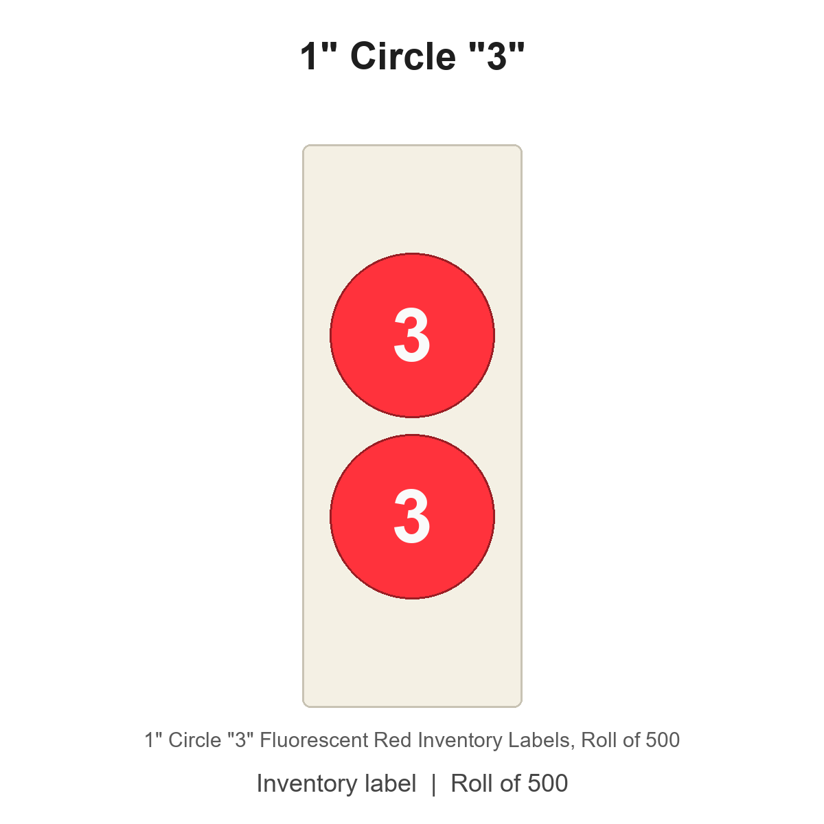 1" Circle "3" Fluorescent Red Inventory Labels