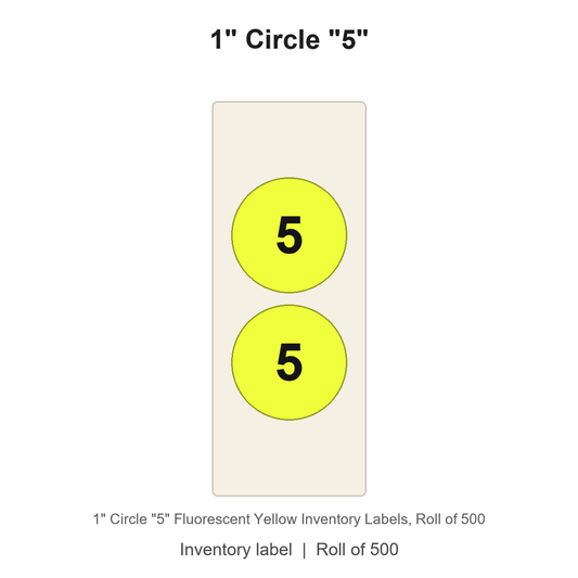 1" Circle "5" Fluorescent Yellow Inventory Labels