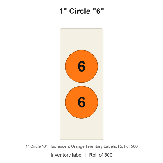 1" Circle "6" Fluorescent Orange Inventory Labels