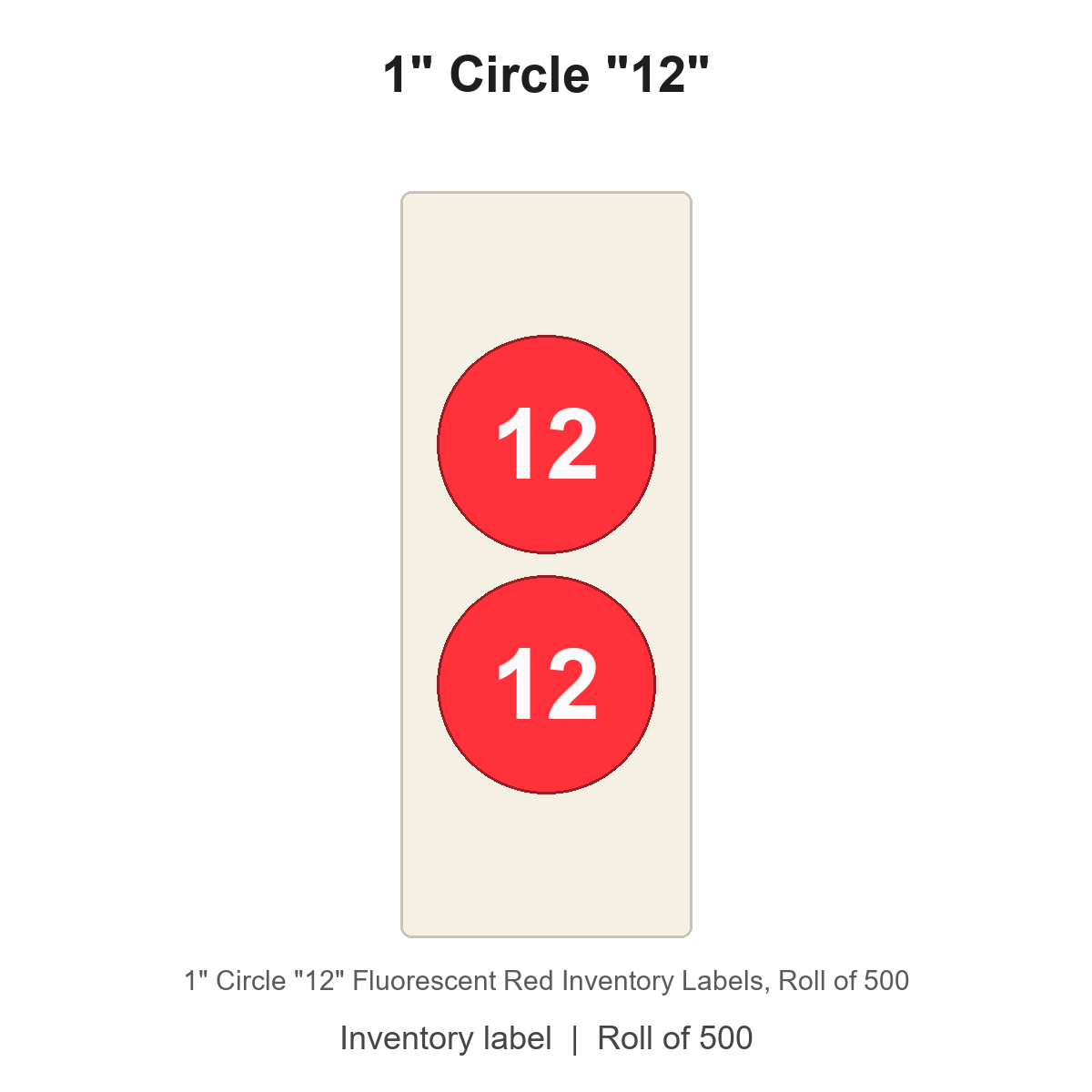 1" Circle "12" Fluorescent Red Inventory Labels