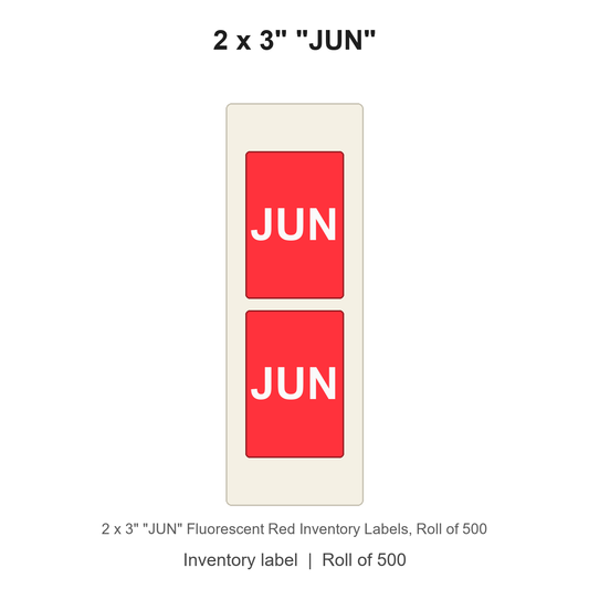 2 x 3" "JUN" Fluorescent Red Inventory Labels