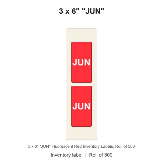 3 x 6" "JUN" Fluorescent Red Inventory Labels