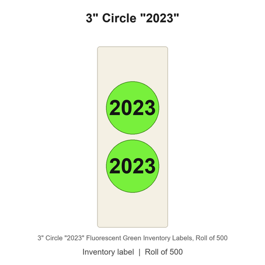 3" Circle "2023" Fluorescent Green Inventory Labels