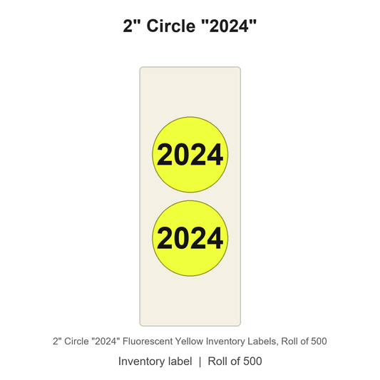 2" Circle "2024" Fluorescent Yellow Inventory Labels