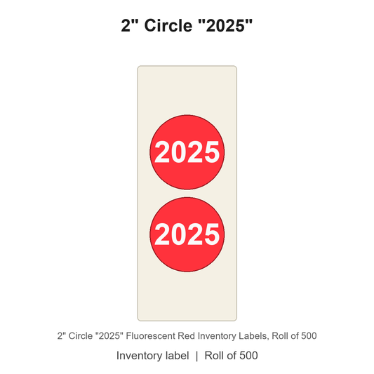 2" Circle "2025" Fluorescent Red Inventory Labels