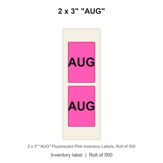 2 x 3" "AUG" Fluorescent Pink Inventory Labels