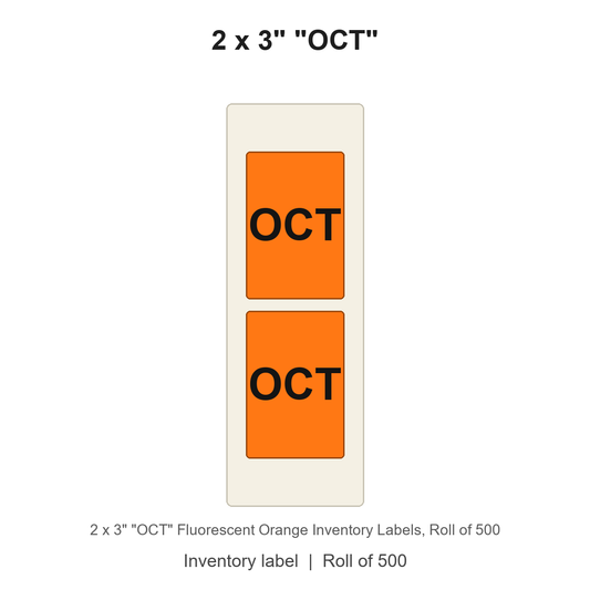 2 x 3" "OCT" Fluorescent Orange Inventory Labels