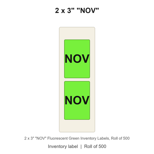 2 x 3" "NOV" Fluorescent Green Inventory Labels