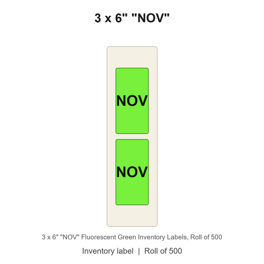 3 x 6" "NOV" Fluorescent Green Inventory Labels