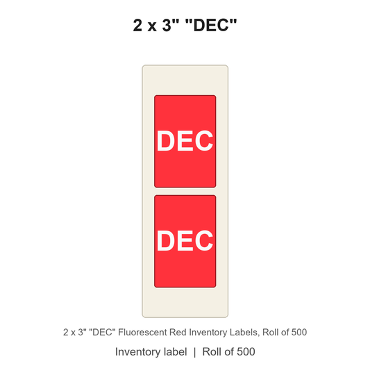 2 x 3" "DEC" Fluorescent Red Inventory Labels