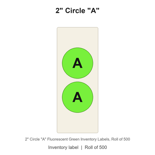 2" Circle "A" Fluorescent Green Inventory Labels