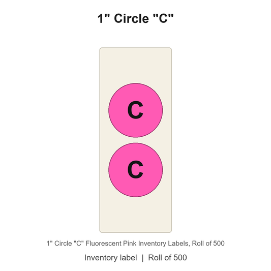 1" Circle "C" Fluorescent Pink Inventory Labels
