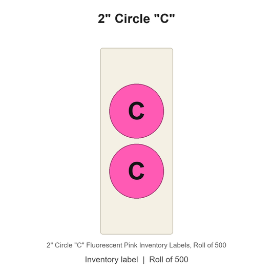 2" Circle "C" Fluorescent Pink Inventory Labels