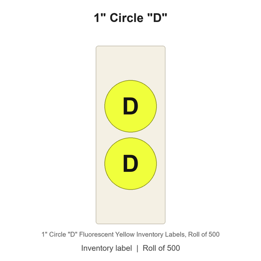 1" Circle "D" Fluorescent Yellow Inventory Labels