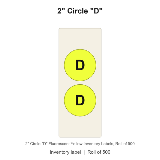 2" Circle "D" Fluorescent Yellow Inventory Labels