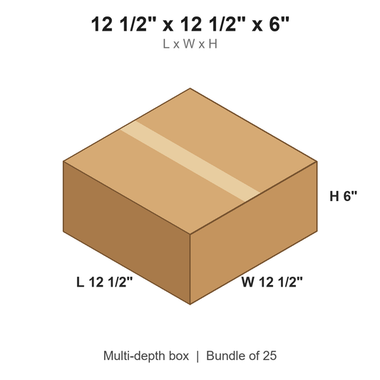 12.5x12.5x6 Multi-Depth Corrugated Boxes