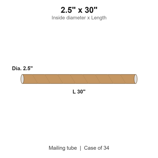 2.5" x 30" Kraft Mailing Tubes with Caps