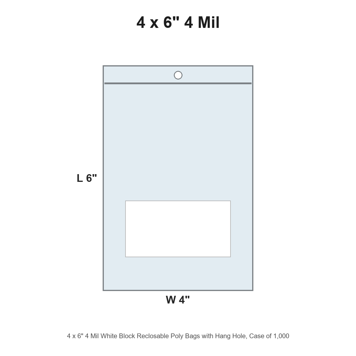 4 x 6" 4 Mil White Block Reclosable Poly Bags with Hang Hole