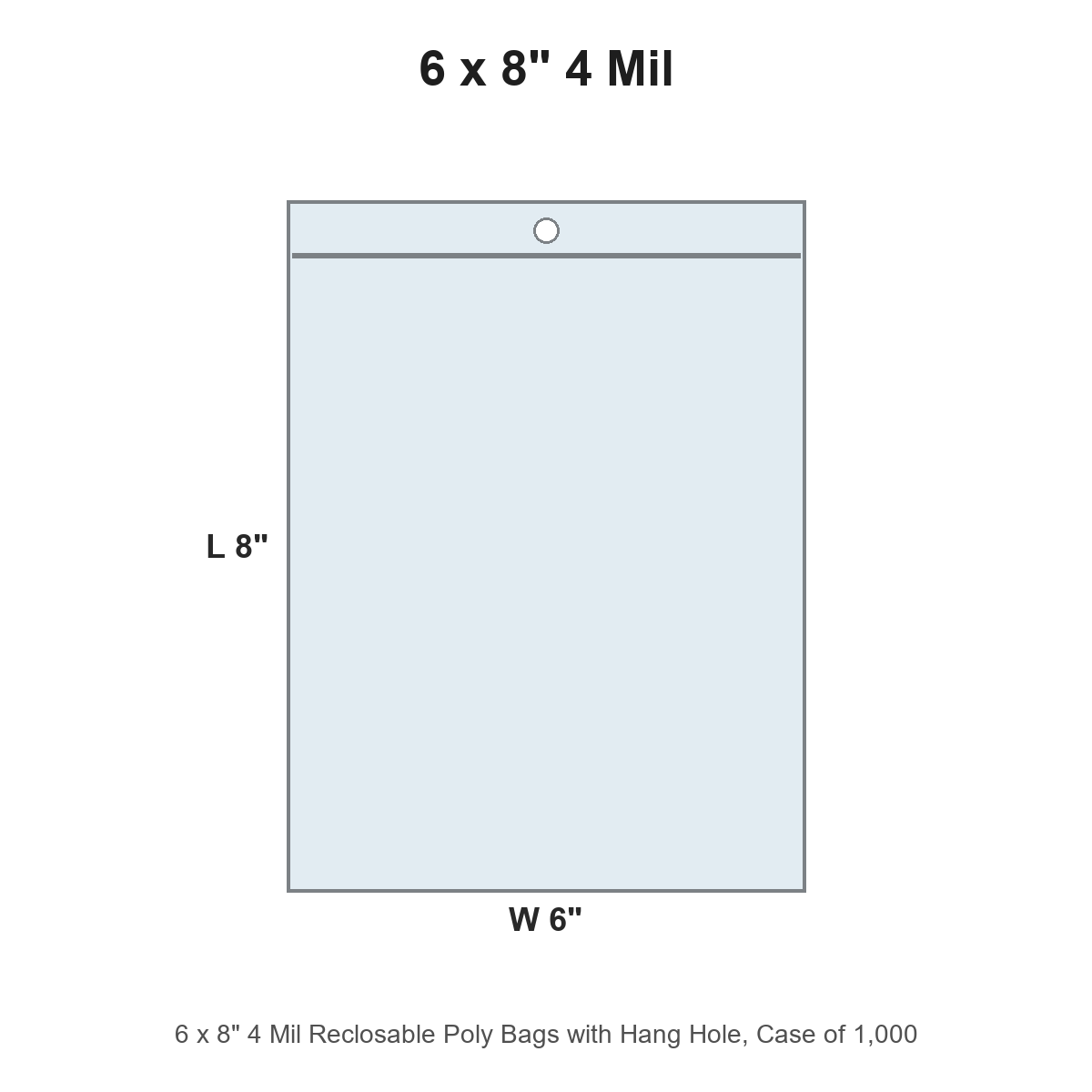 6 x 8" 4 Mil Reclosable Poly Bags with Hang Hole