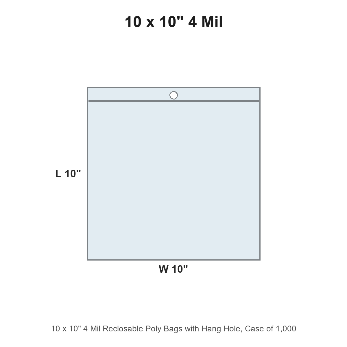 10 x 10" 4 Mil Reclosable Poly Bags with Hang Hole