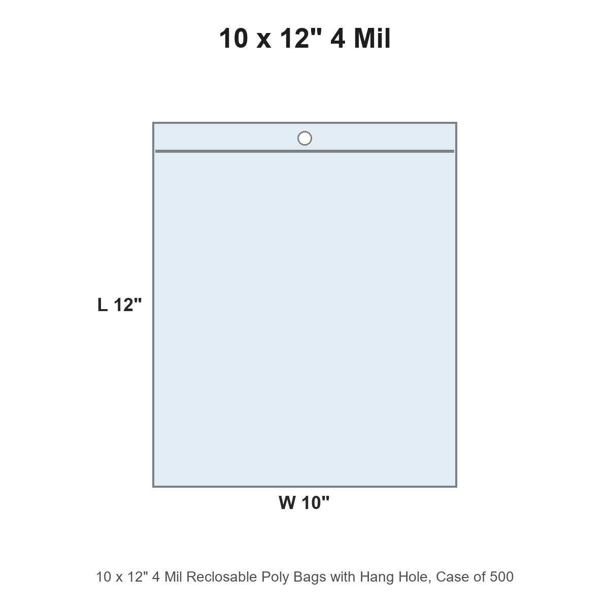 10 x 12" 4 Mil Reclosable Poly Bags with Hang Hole