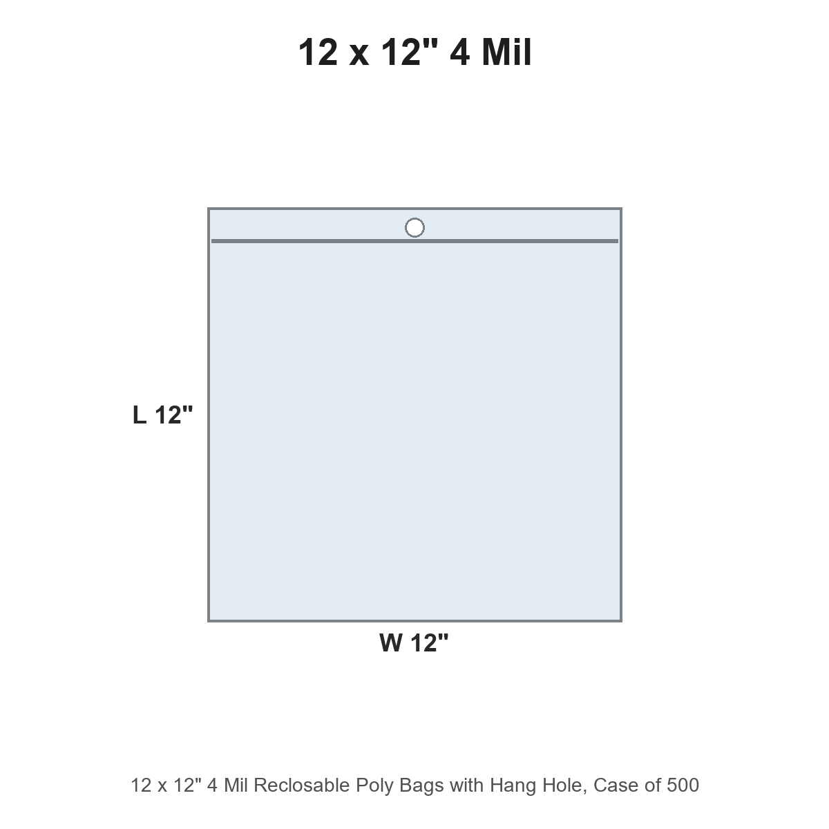 12 x 12" 4 Mil Reclosable Poly Bags with Hang Hole
