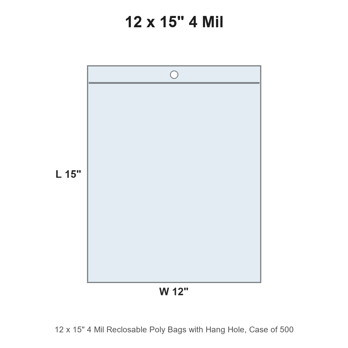 12 x 15" 4 Mil Reclosable Poly Bags with Hang Hole