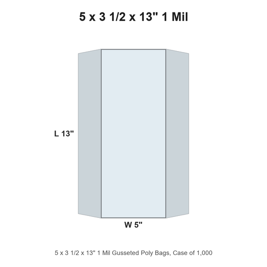 5 x 3 1/2 x 13" 1 Mil Gusseted Poly Bags