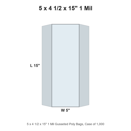 5 x 4 1/2 x 15" 1 Mil Gusseted Poly Bags