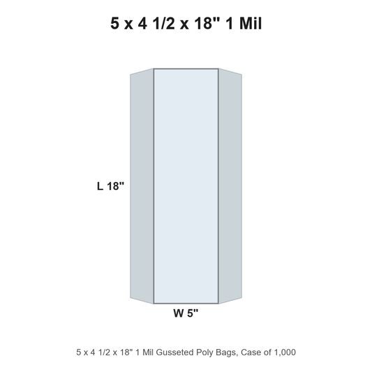 5 x 4 1/2 x 18" 1 Mil Gusseted Poly Bags