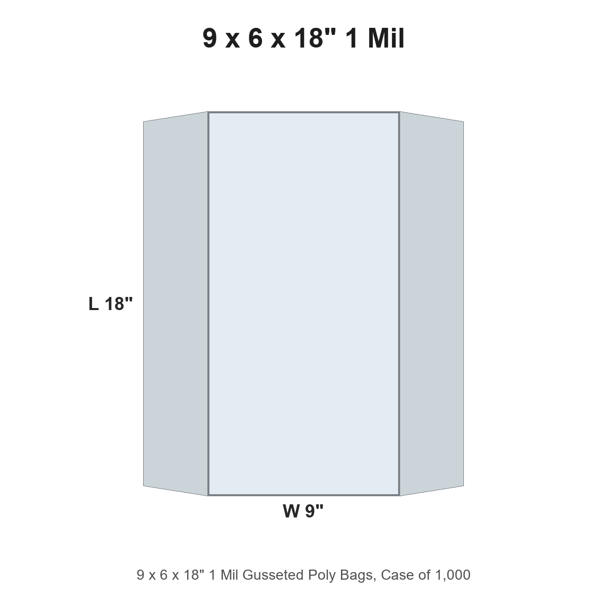 9 x 6 x 18" 1 Mil Gusseted Poly Bags