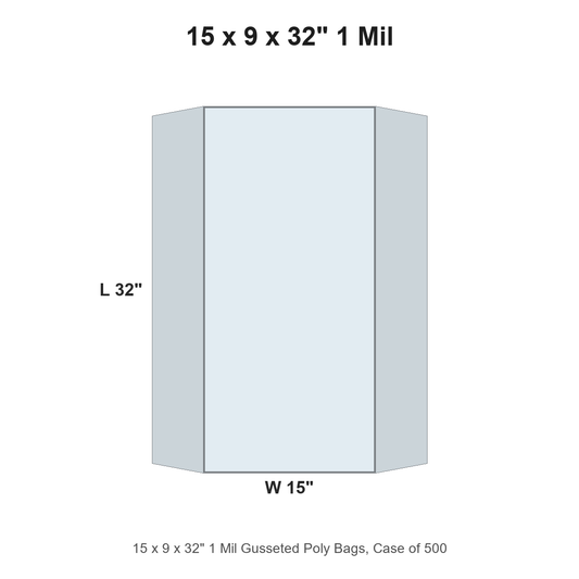 15 x 9 x 32" 1 Mil Gusseted Poly Bags