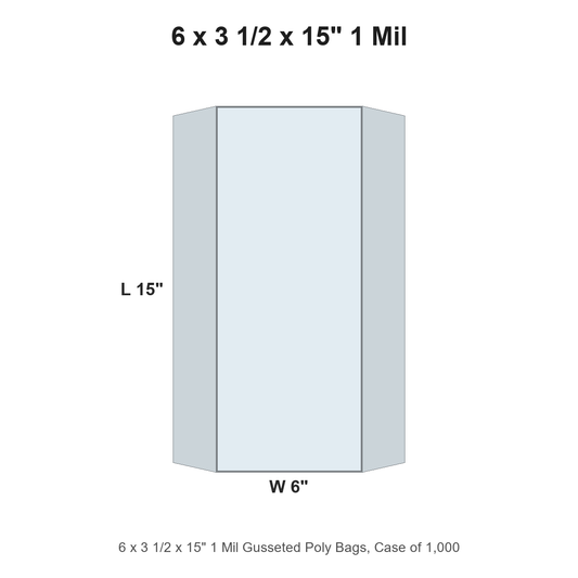 6 x 3 1/2 x 15" 1 Mil Gusseted Poly Bags