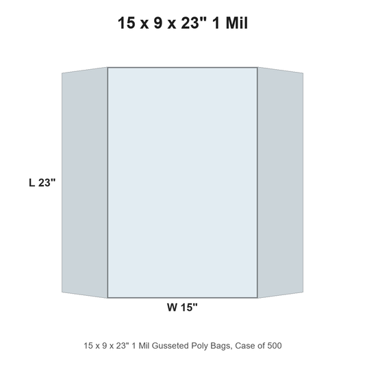 15 x 9 x 23" 1 Mil Gusseted Poly Bags
