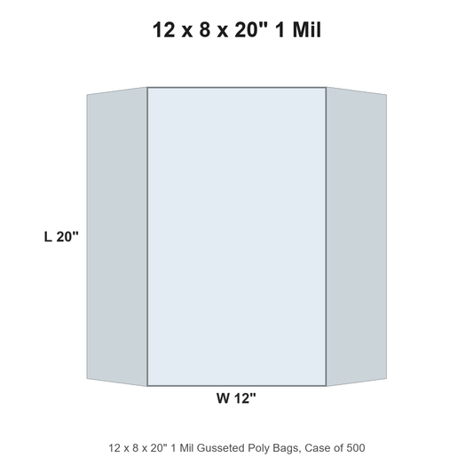 12 x 8 x 20" 1 Mil Gusseted Poly Bags