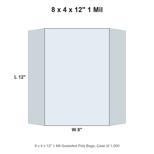 8 x 4 x 12" 1 Mil Gusseted Poly Bags