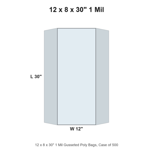 12 x 8 x 30" 1 Mil Gusseted Poly Bags