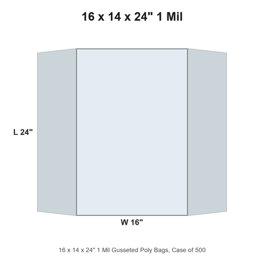 16 x 14 x 24" 1 Mil Gusseted Poly Bags