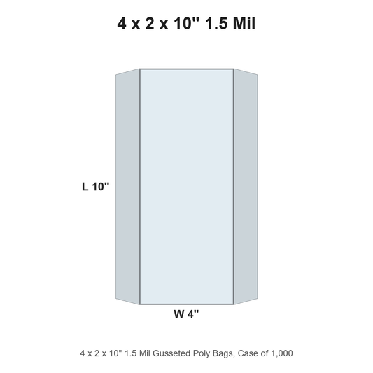 4 x 2 x 10" 1.5 Mil Gusseted Poly Bags